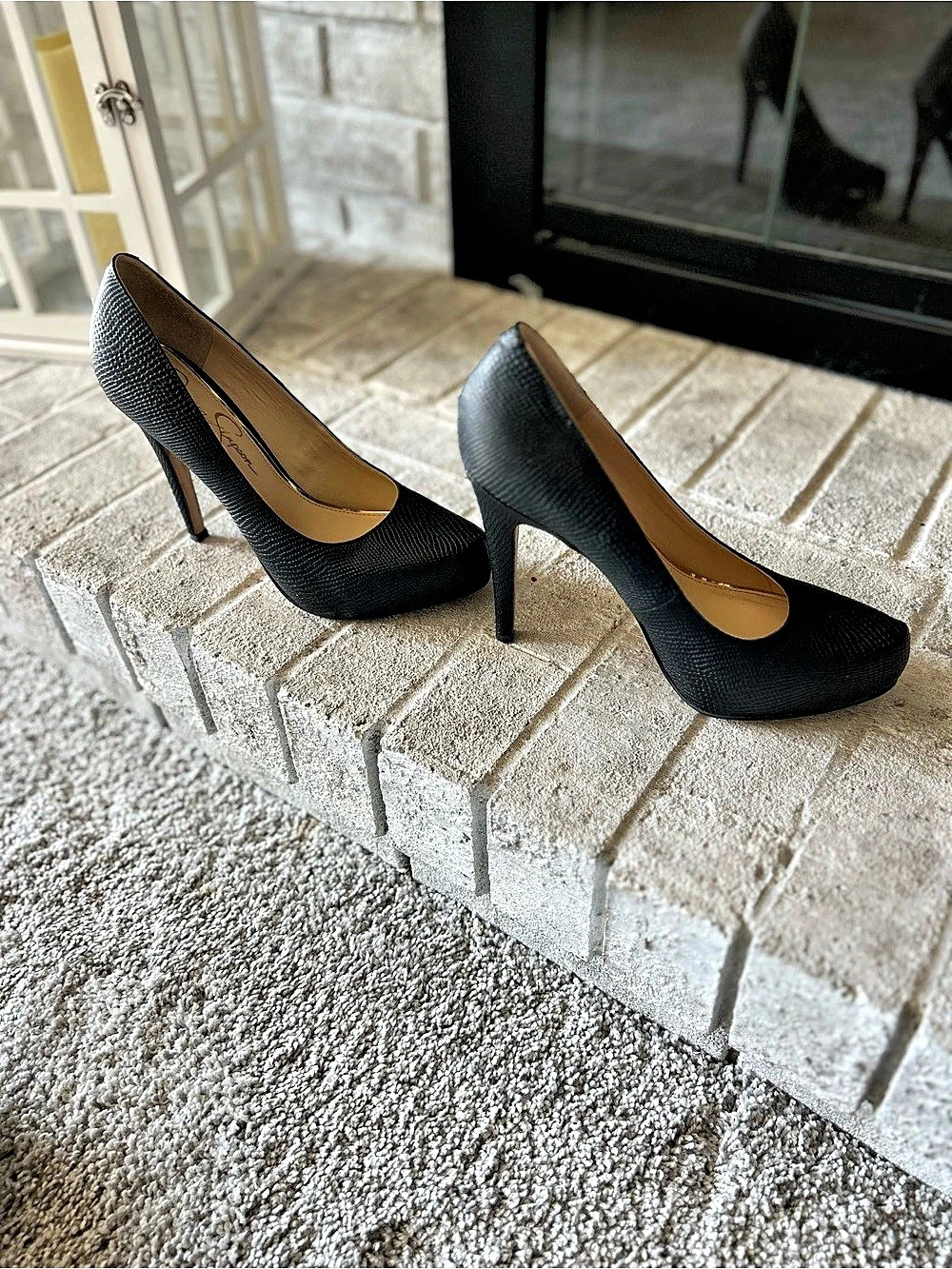 Jessica Simpson Parisah Platform Stiletto Heel Pumps Black rumba snake US 7.5 M